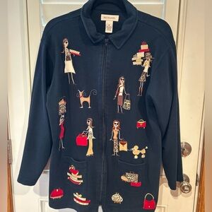 🖤❤️Bechamel Women’s Medium zipper cardigan lady w/handbags/dogs Preowned🖤❤️